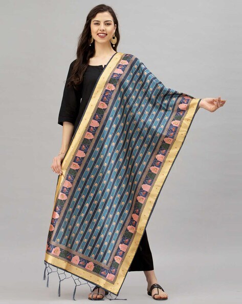 Printed Striped Dupatta with Contrast Border Price in India