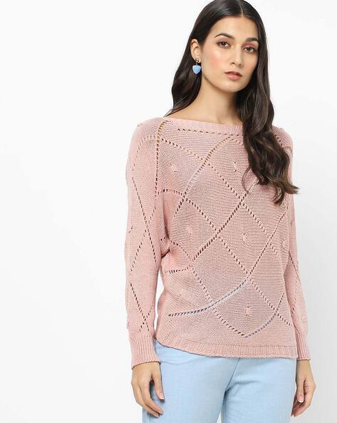 Pointelle-Knit Boat-Neck Pullover