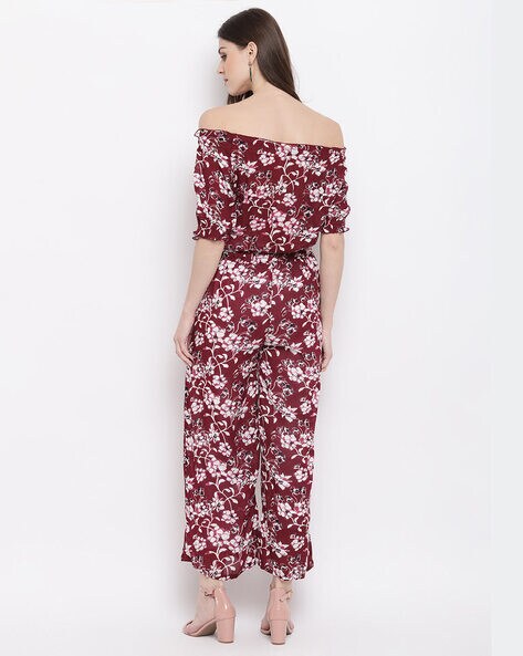 maroon floral jumpsuit