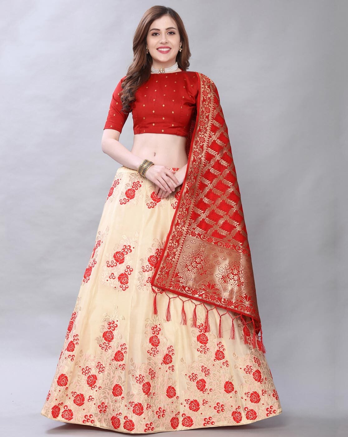 Buy Designer Sarees, Salwar Kameez, Kurtis & Tunic and Lehenga  Choli.Beautiful Cream Lehenga Choli