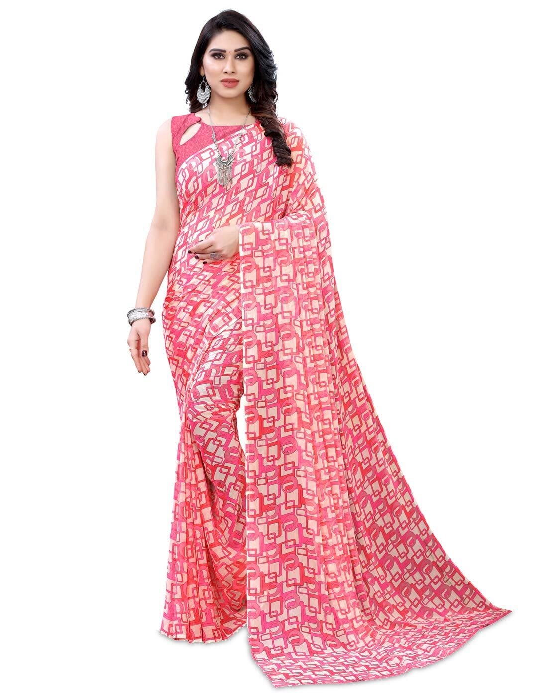 Buy Pink Sarees for Women by SATRANI Online