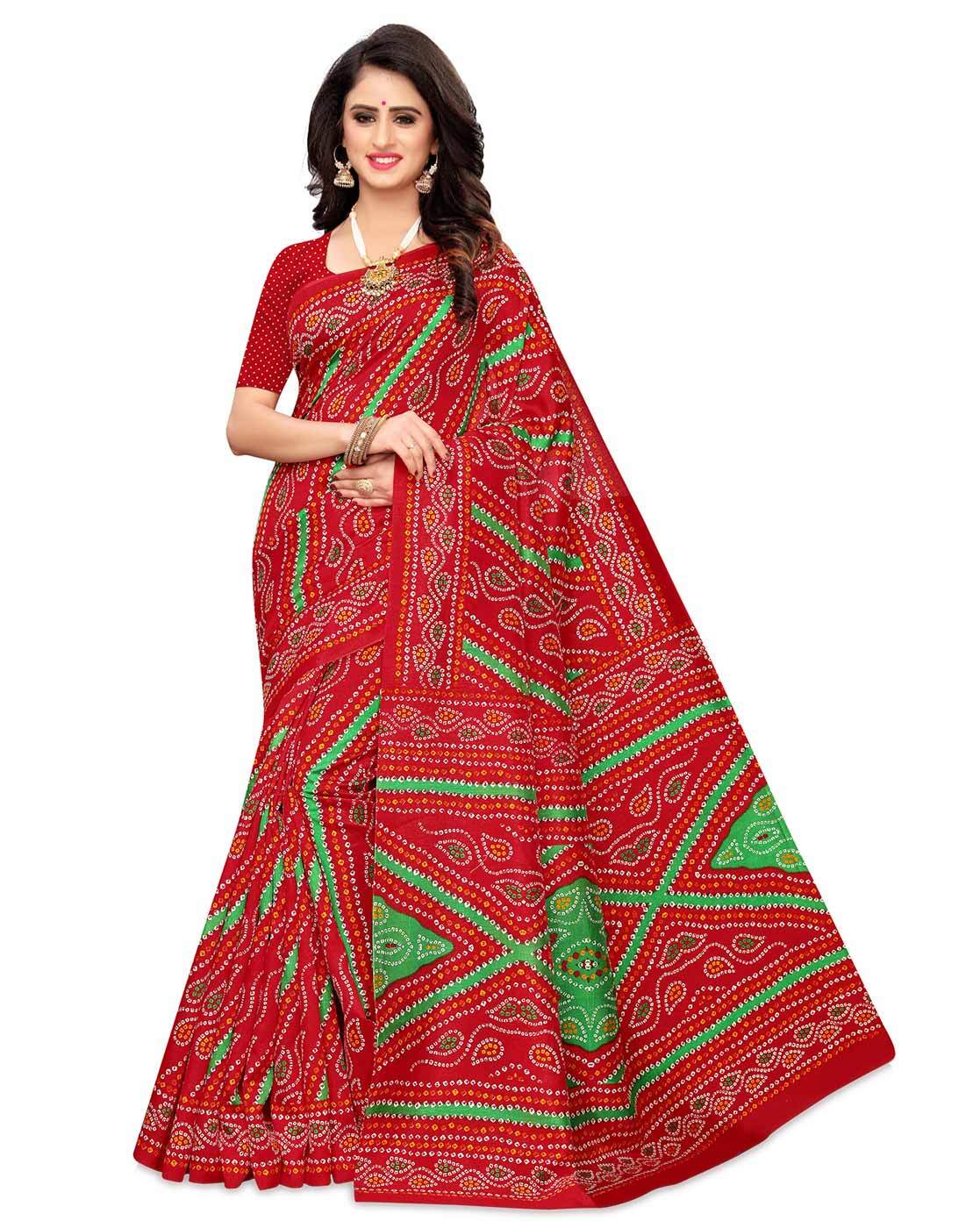 Red Chunari Print Saree – Mayju Boutique