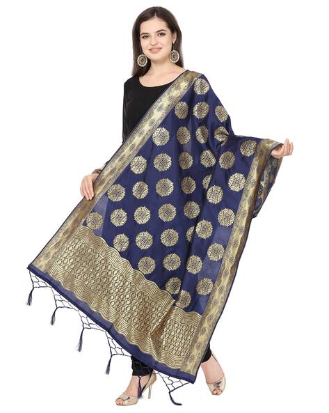 Floral Poly Silk Dupatta with Tassels Price in India