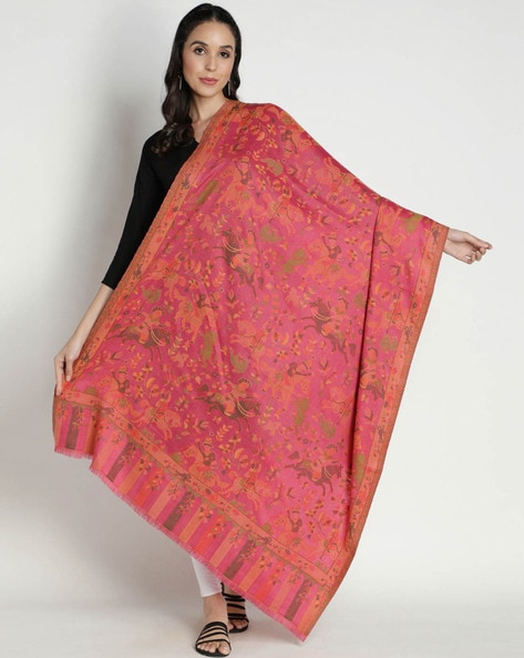 Floral Print Shawl with Fringes Price in India