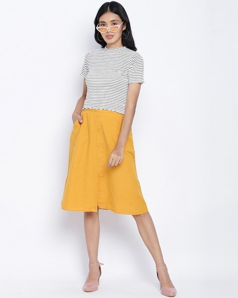 Mustard skirt knee on sale length