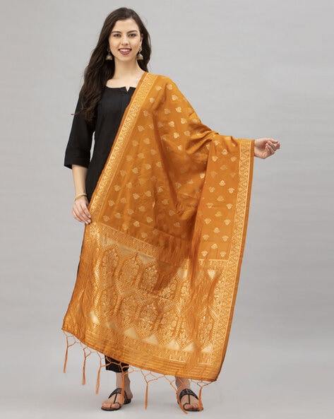 Floral Woven Dupatta with Taselled Border Price in India