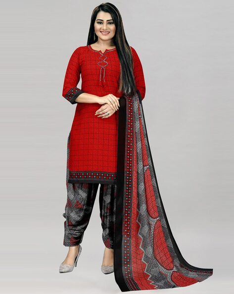 Checked Unstitched Dress Material Price in India