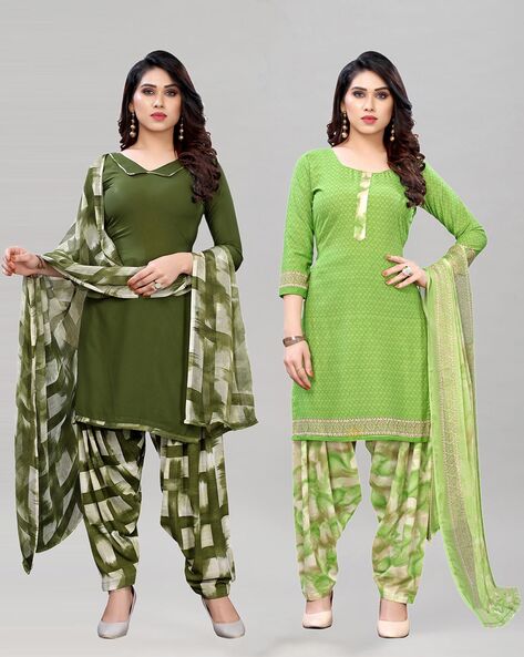 Pack of 2 Printed 3-Piece Unstitched Dress Materials Price in India