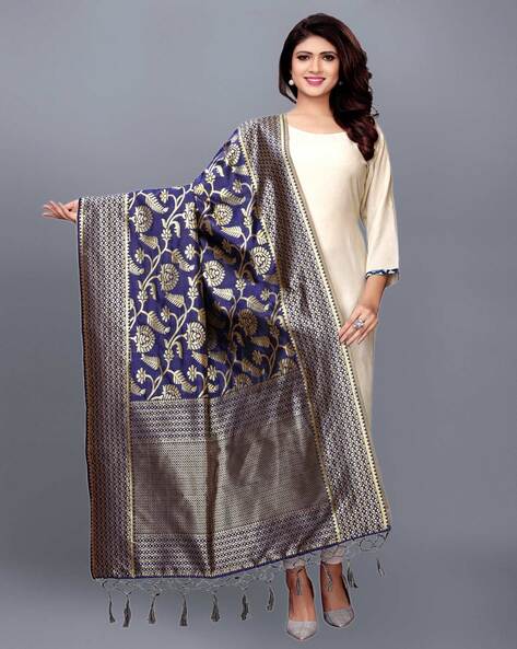 Floral Woven Dupatta with Fringes Price in India