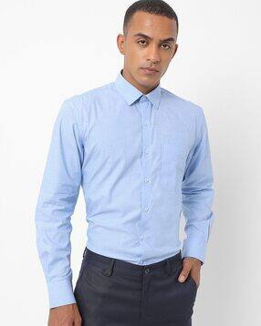 black paint and blue shirt