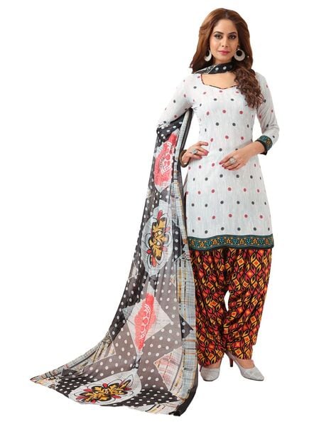 Geometric Print Unstitched Dress Material Price in India