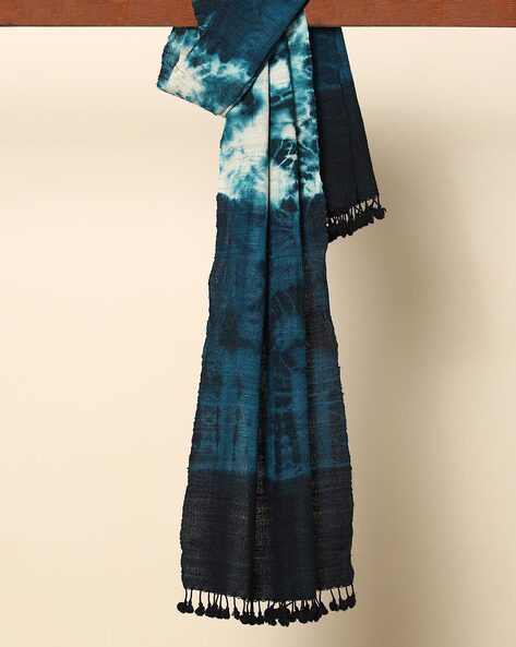 Kutch Tie & Dye Print Handloom Pure Wool Tassel Shawl 80" x 24" Price in India