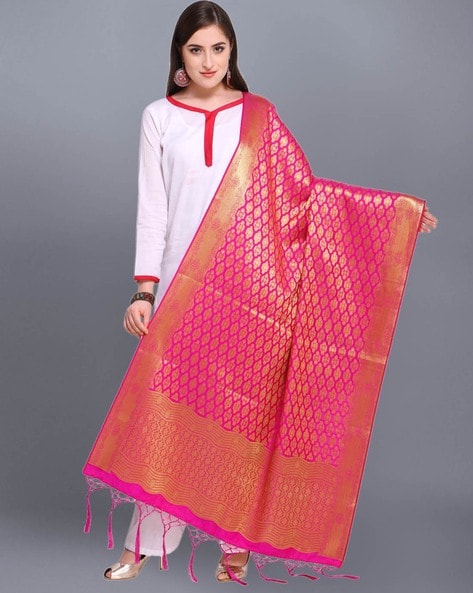 Woven Pattern Dupatta with Tasseled Pallu Price in India