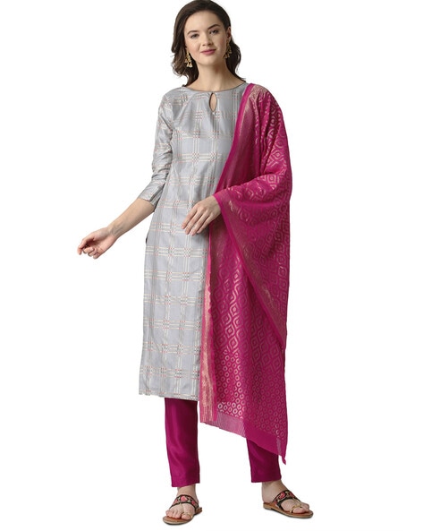 Checked 3-piece Unstitched Dress Material Price in India
