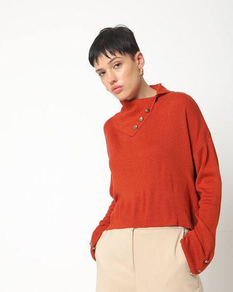 Textured Pullover with Drop-Shoulder Sleeves