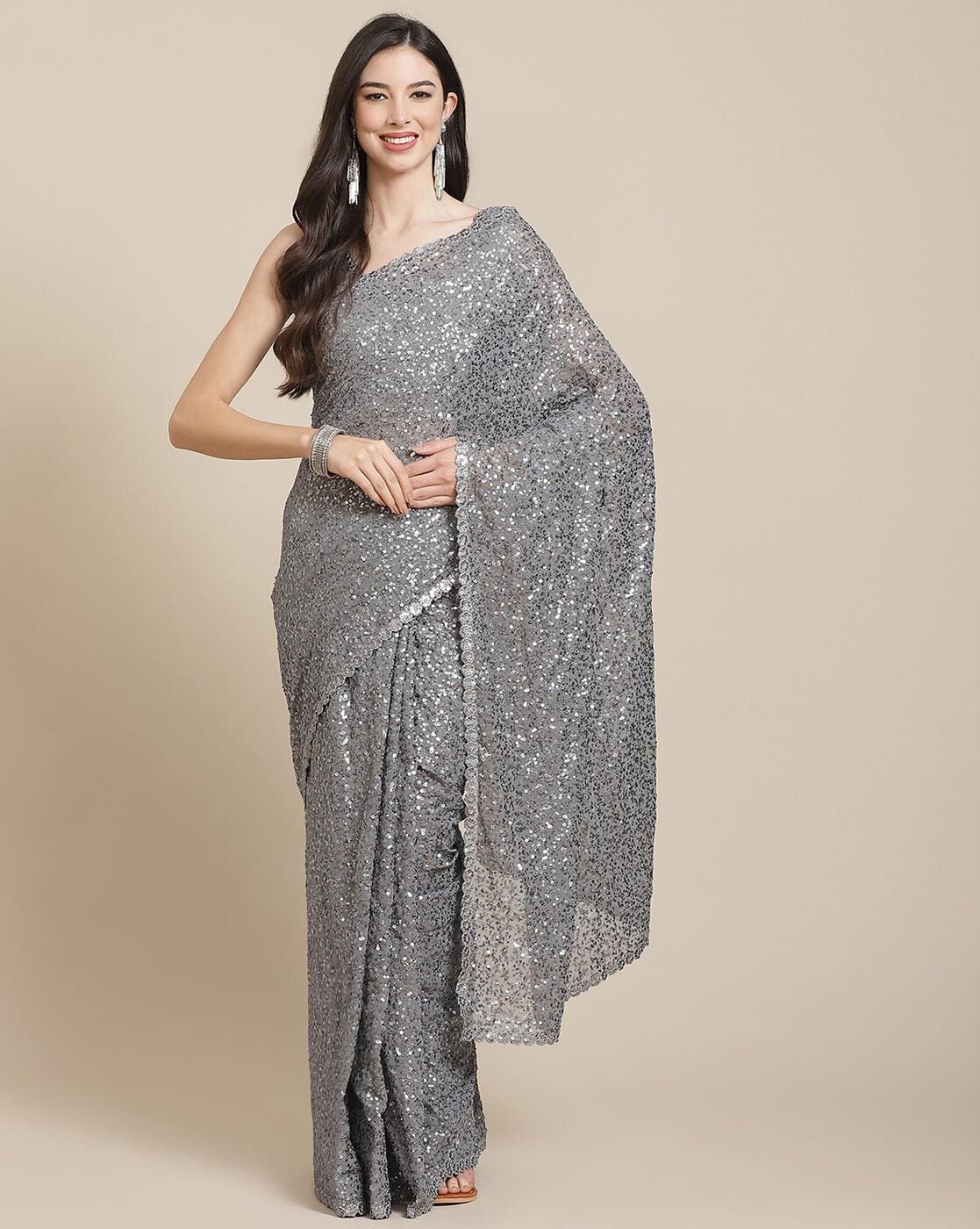 Cheeky Grey Saree – MEENA BAZAAR CANADA