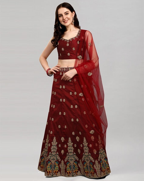 Wedding Wear Semi Stitched Ladies Maroon Lehenga Choli, 2.20 M at Rs 1000  in Surat