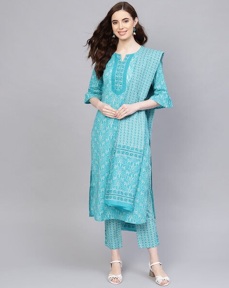 Buy Turquoise blue Kurta Suit Sets for Women by Jaipur Kurti Online | Ajio .com-saigonsouth.com.vn