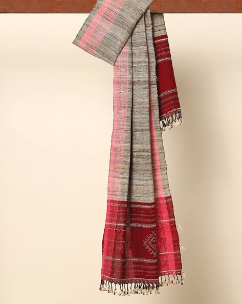 Kutch Handloom Pure Silk Wool Tassel Shawl 80" x 24" Price in India