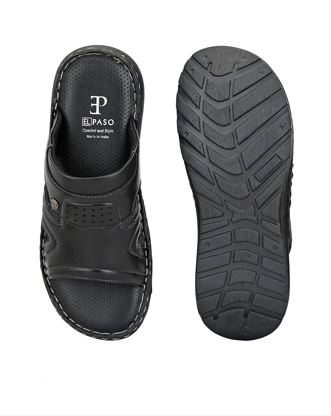 Buy EL PASO Black Faux Leather Regular Slip On Mens Slippers | Shoppers Stop