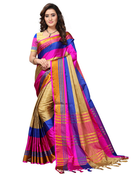 Buy AMALAK Woven Banarasi Silk Blend Pink Sarees Online @ Best Price In  India | Flipkart.com