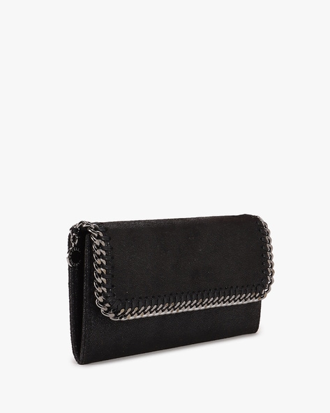 Women Black Falabella Flap Continental Wallet