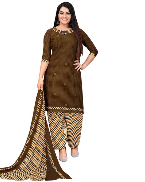 Geometric Print 3-piece Unstitched Dress Material Price in India