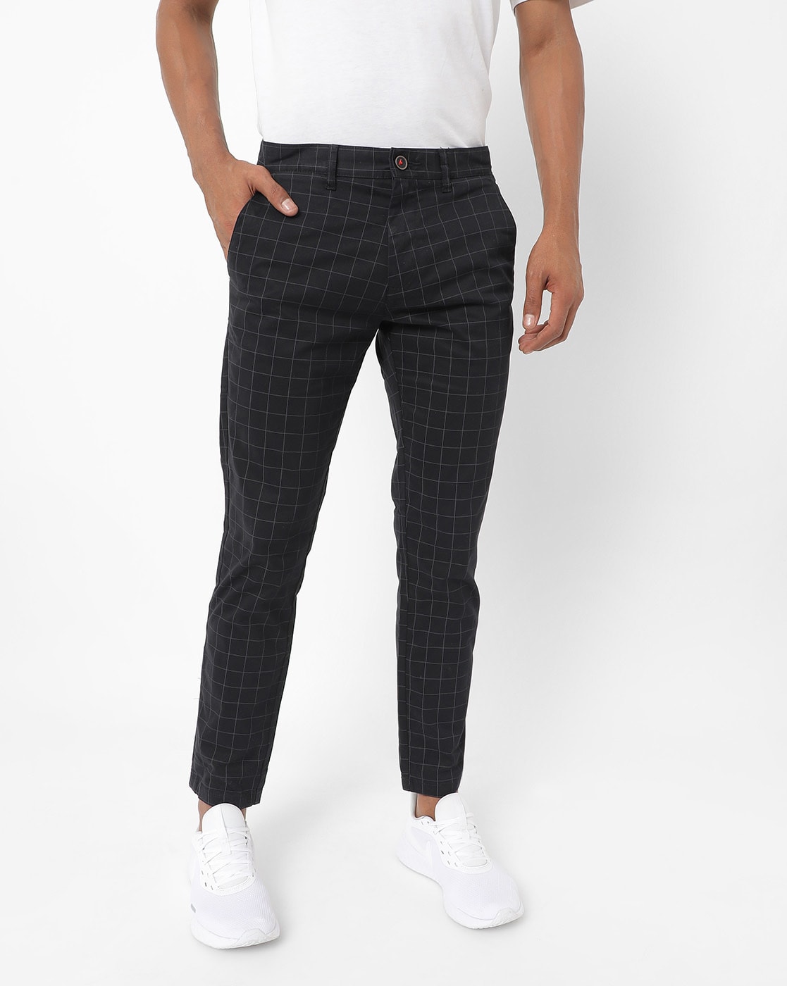 Navy Check Super Skinny Cropped Trousers Long Pants for Men  China Joggers  and Men Pants price  MadeinChinacom