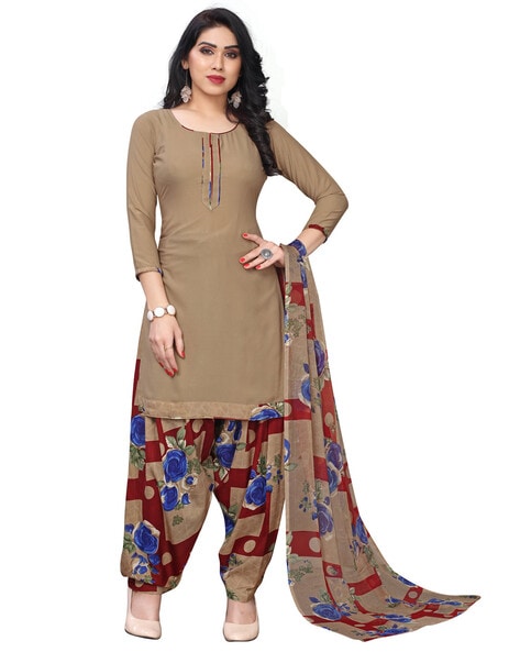 Floral Print Crepe Unstitched Dress Material Price in India