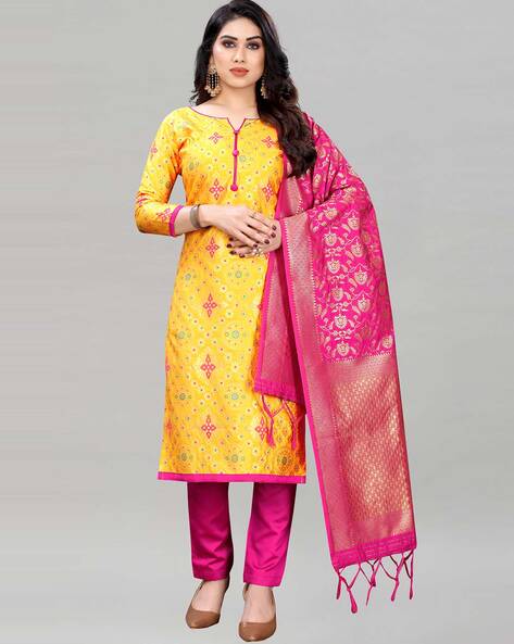 Floral Pattern 3-piece Unstitched Dress Material Price in India