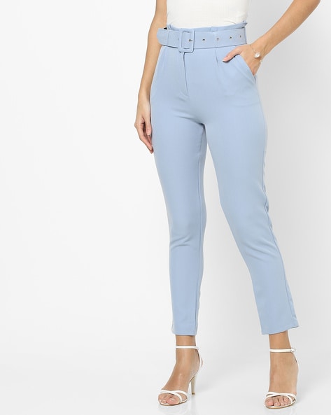 White Pinstripe Paperbag Skinny Trousers  PrettyLittleThing