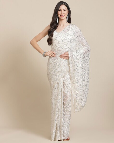 White Chiffon Embellished Designer Mahalasa Saree at Rs.2468/Piece in surat  offer by house of mahalasa