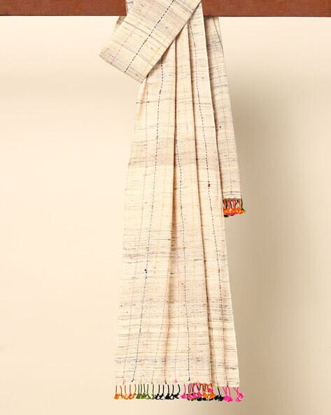 Kutch Embroidered Handloom Pure Silk Wool Tassel Shawl 80" x 24" Price in India