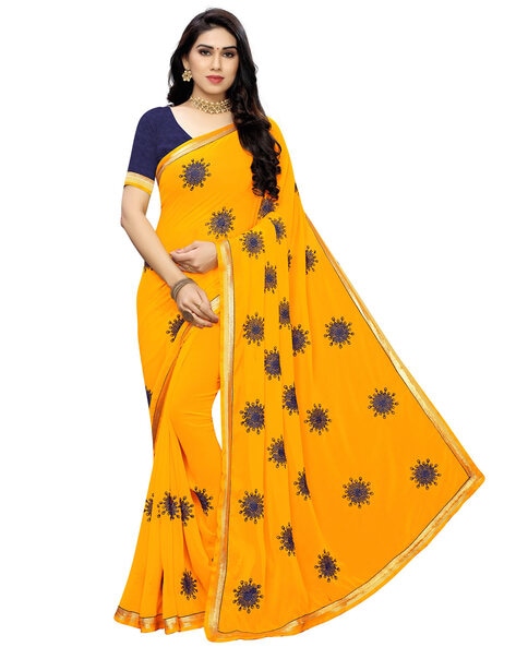 Orange uppada saree features unique buttas, contrast plain border & pallu  of intricate designs