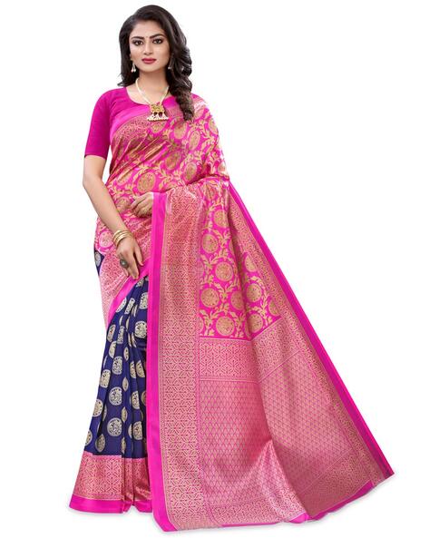 Attractive Blue And Rose Pink Color Half N Half Saree