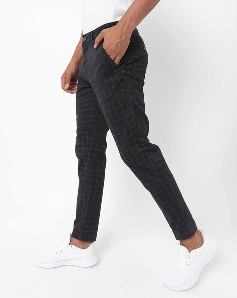 Dark Grey Check Slim Crop Trousers  New Look