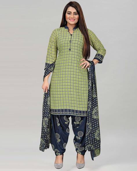 Checked 3-piece Unstitched Dress Material Price in India