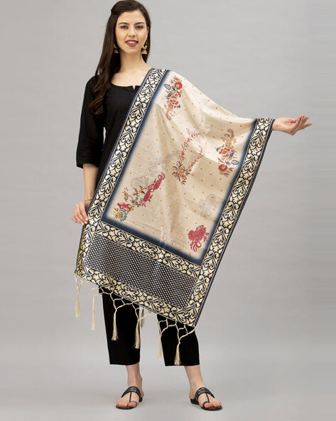 Floral Print Dupatta with Contrast Border Price in India