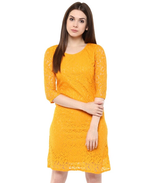 Yellow lace shift sales dress