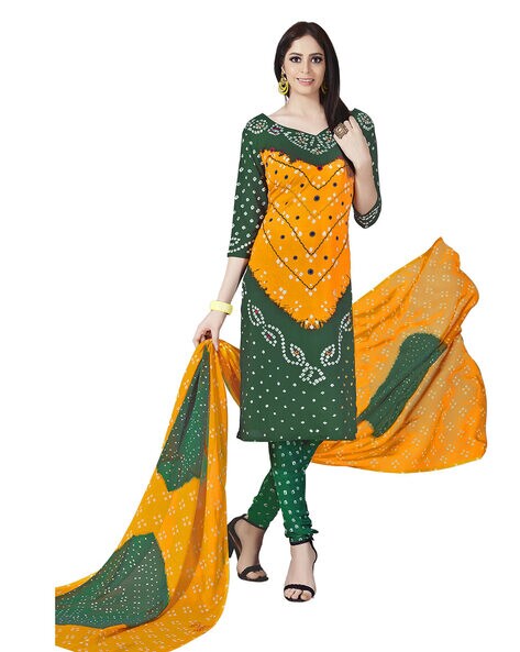 Bandhani Printed Unstitched Dress Material Price in India