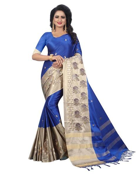 SATRANI Poly Silk Plain Saree with Blouse Piece