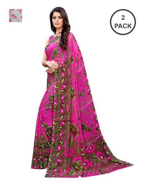 Kashvi sarees Georgette with Blouse Piece Saree  (Combo_AS_1262_5_1194_2_Multicoloured_One Size) : Amazon.in: Fashion