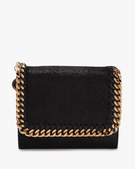 Women Black Falabella Flap Continental Wallet