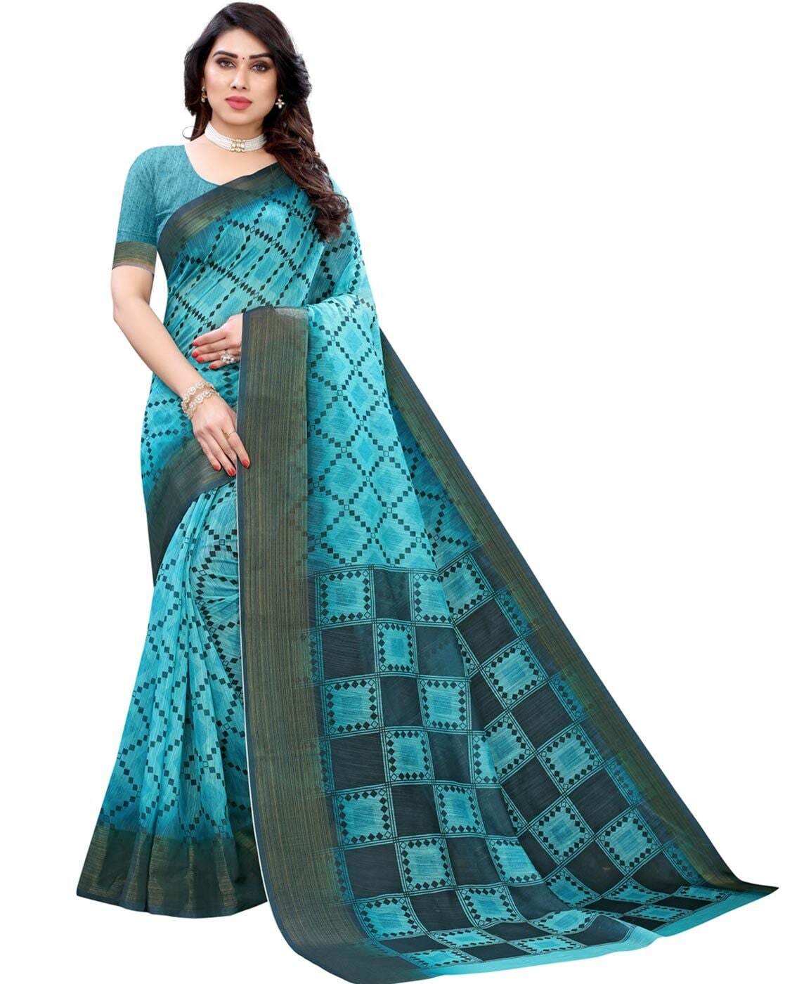 Buy Teal Sarees for Women by PISARA Online | Ajio.com