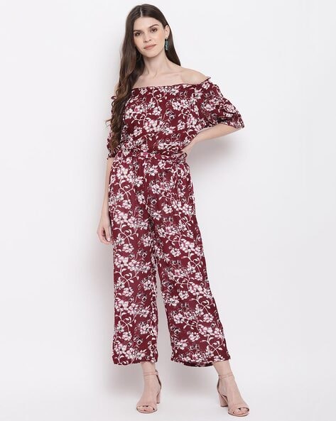 maroon floral jumpsuit