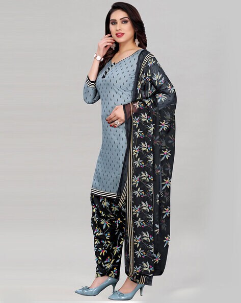 Buy Grey Dress Material for Women by SATRANI Online