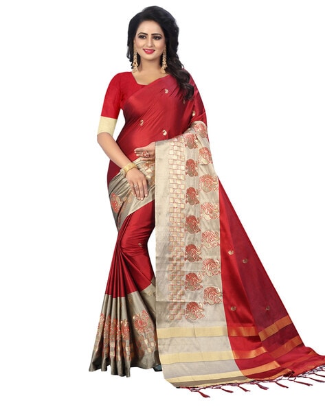 Buy online Maroon Silk Saree With Blouse from ethnic wear for Women by  Catchy Forever for ₹1469 at 77% off | 2024 Limeroad.com