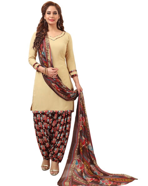 Abstract Print Unstitched Dress Material Price in India