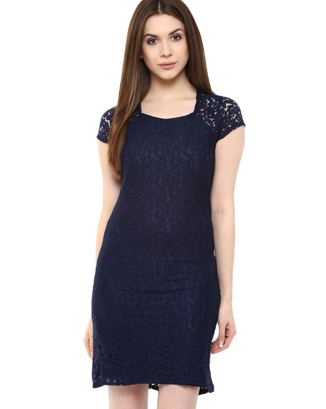 lace sheath dress blue