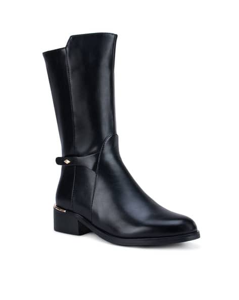Knee Mid Calf Chunky Black Boots Casadei Layered Mid-calf Boots